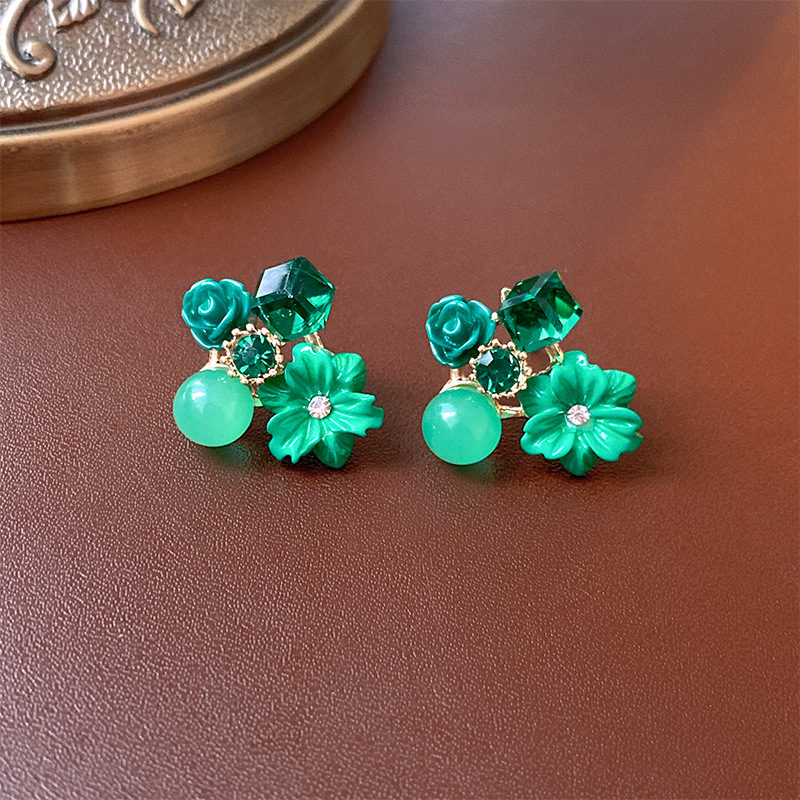 Alloy Material Flower Pattern 1 Pair Sweet Flower Plating Flowers Alloy Rhinestones Ear Studs