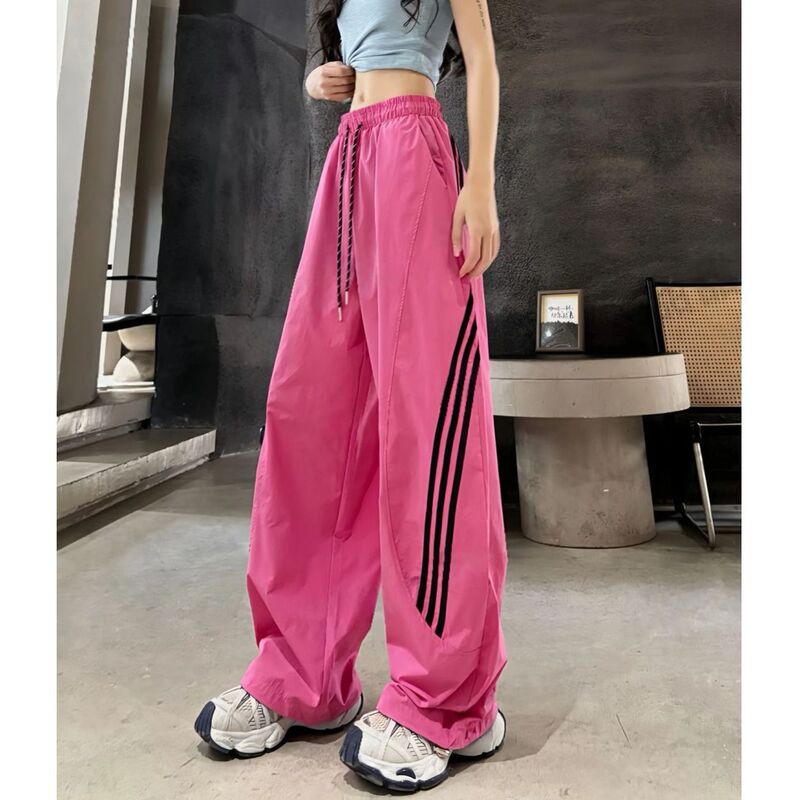 American-style quick-dry wide-leg pants for women, 2026 summer new model, loose and versatile casual striped curved cargo sports trousers American-style quick-dry wide-leg pants for women, 2026 summer new model, loose and versatile casual striped curved cargo sports trousers