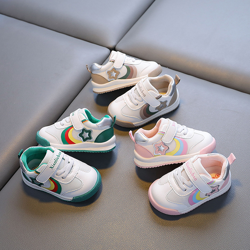 2024 otoño nuevo estilo niño zapatos blancos punta redonda malla fondo suave velcro antideslizante moda niñas zapatillas casuales