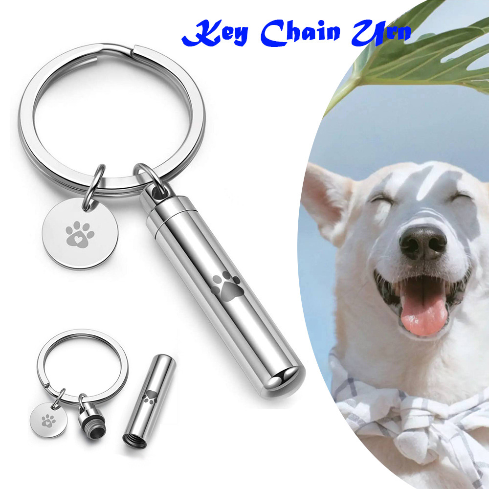 Abran las cenizas del animal doméstico pelo memorial colgante plata cenizas cilíndricas pelo llavero ventas directas de la fábrica