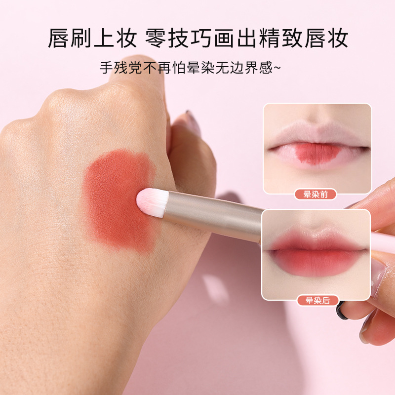 Mini cepillo de labios con tapa portátil artista de maquillaje corrector especial cepillo floreciente mango corto mini cabeza redonda cepillo de labios cepillo de lápiz labial