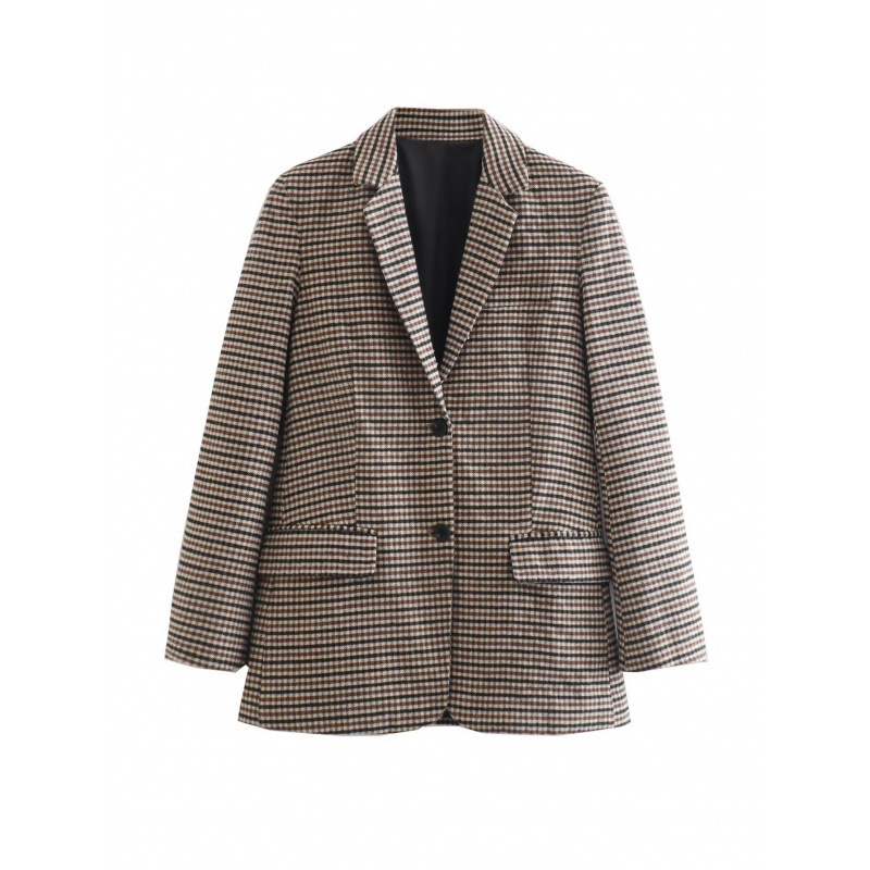 Za Cross-Border Export 2025 Autum European and American Style Women's Clothing British Style Houndstooth Brushed Suit Jacket Women's Clothing Za Cross-Border Export 2025 Autum European and American Style Women's Clothing British Style Houndstooth Brushed Suit Jacket Women's Clothing