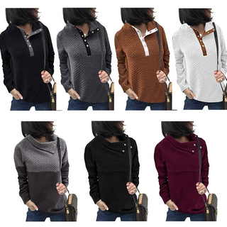 2021亚马逊 独立站欧美秋冬新品撞色带口袋翻领套头卫衣女