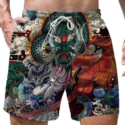 Men's 3D Short Shorts Casual Loose Men 3D Digital Personality Print Beach Shorts
