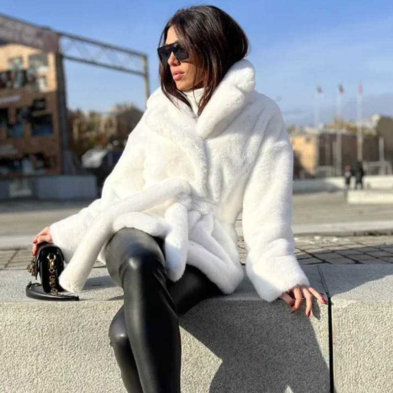 Women's Clothing 2024 fur coat rabbit fur lapel fur coat thick warm belt coat for women_voghion.com