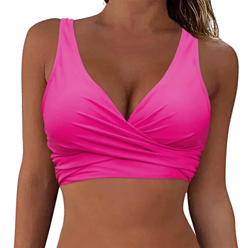 Bikini Top: Solid Color Strappy High-Waisted European and American Sexy One-Piece Swimsuit