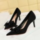 18249-AH33 Korean Banquet Women's Shoes High Heels Slim Heels Shallow Mouth Pointed Silk Bow Single Wedding Shoes