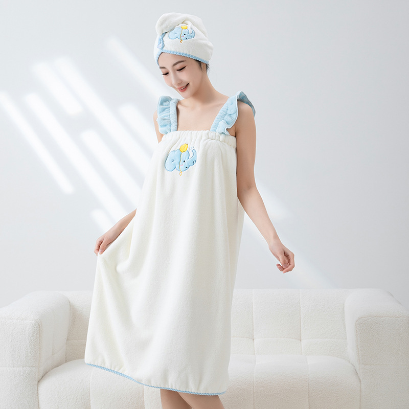 Coral Fleece Sling Bath Skirt Cute Cartoon Elephant Household Adult Women's Towel Bath Towel suit Wearing Bathrobe
