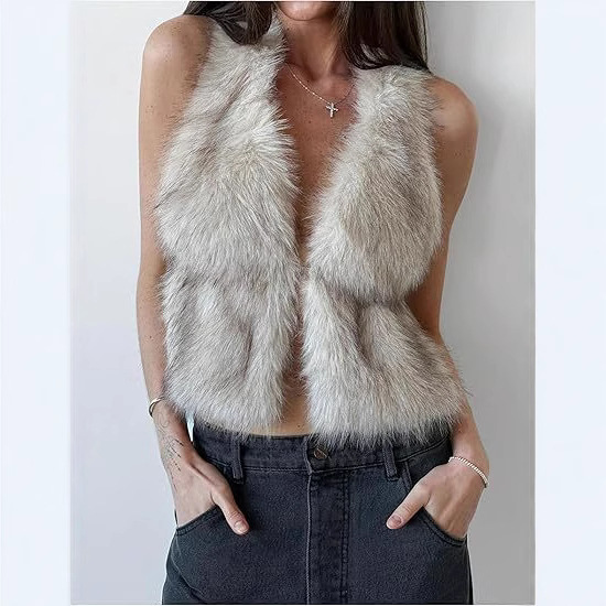 European and American Aliexpress Cross-Border Women's Faux Fur Sleeveless Camisole Top Backless Fur Fox Fur Vest European and American Aliexpress Cross-Border Women's Faux Fur Sleeveless Camisole Top Backless Fur Fox Fur Vest
