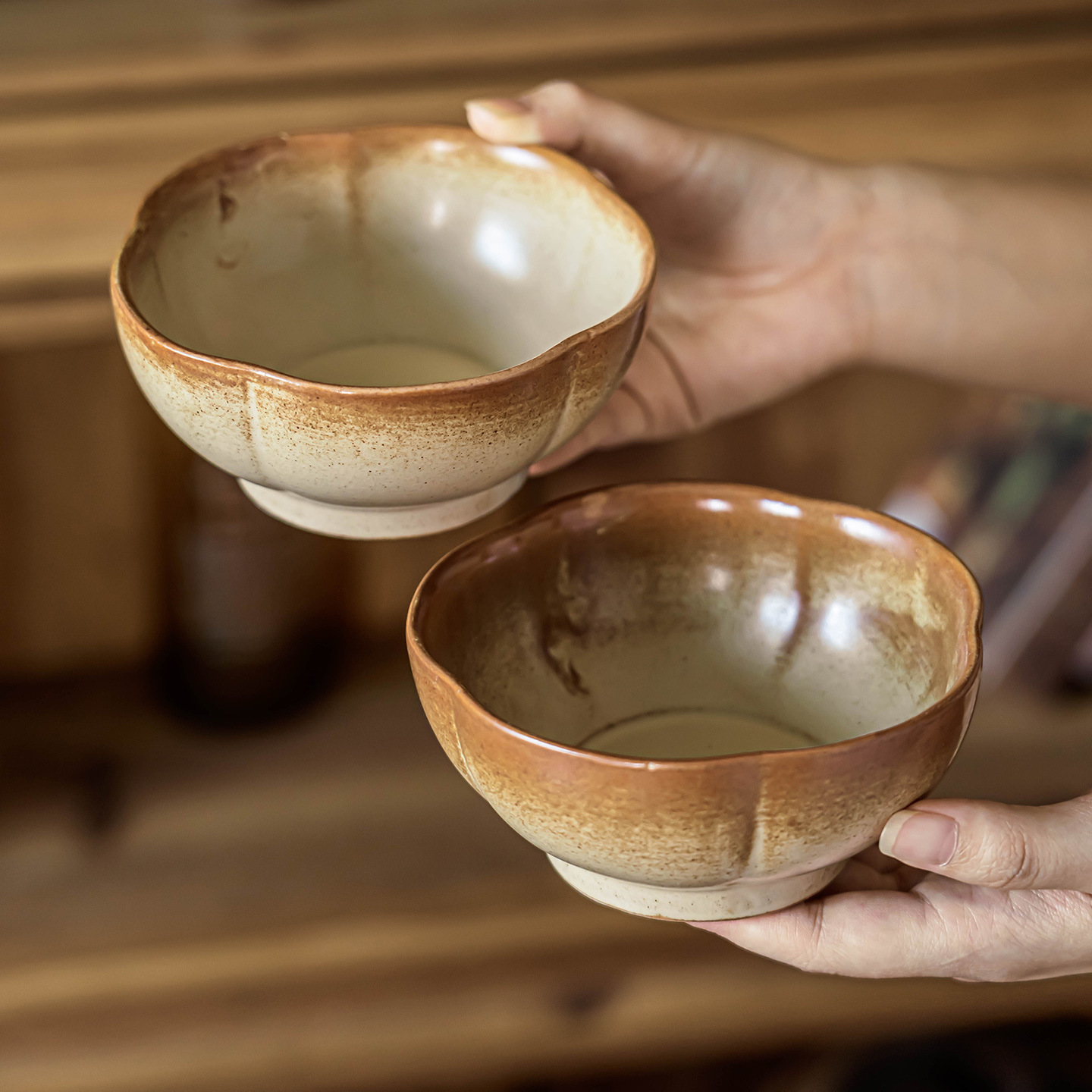 Rice Bowl Stoneware Flower Bowl Retro Tableware Household Small Bowl...