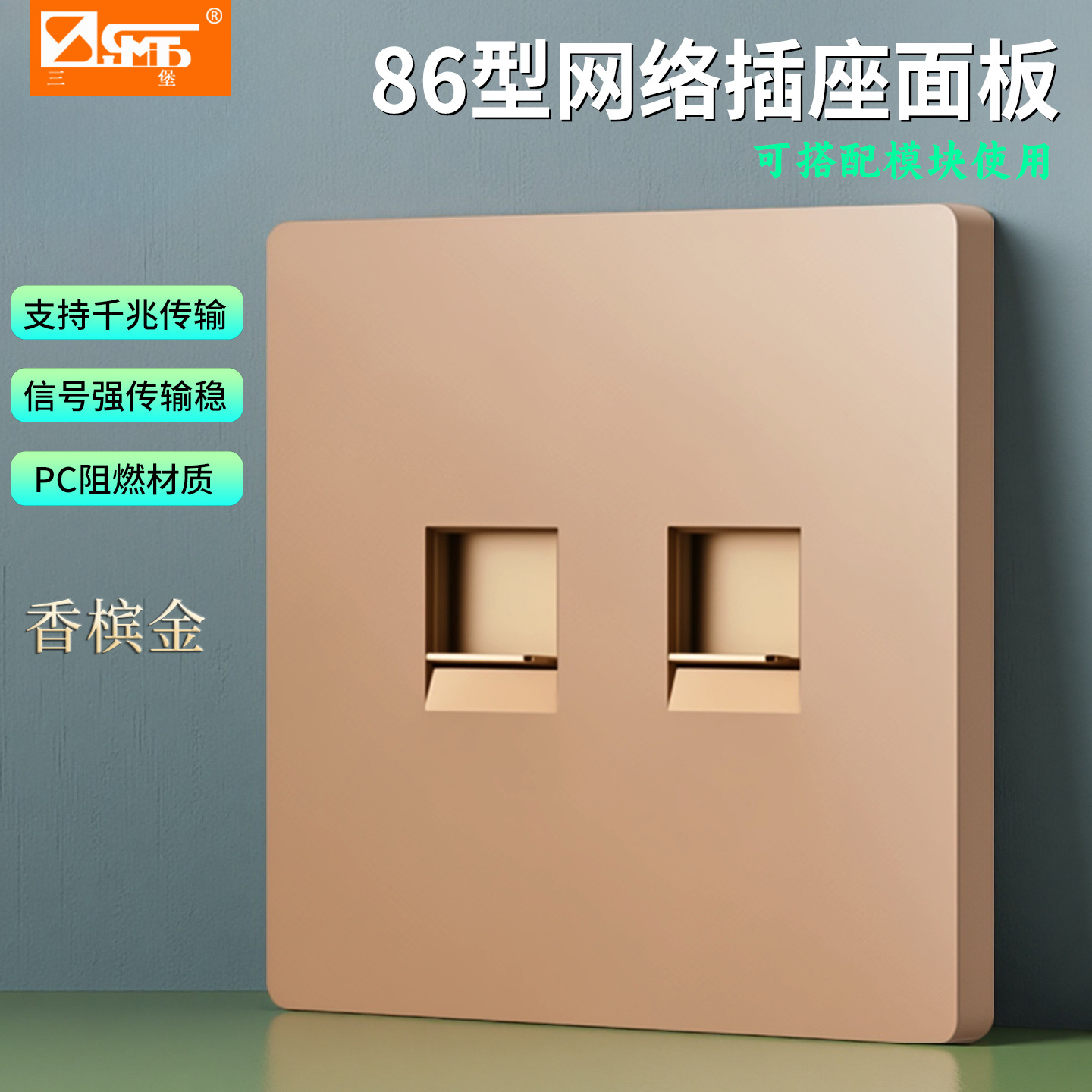 三堡原装正品网络面板 86单口双口信息面板电脑插座网络面板批发