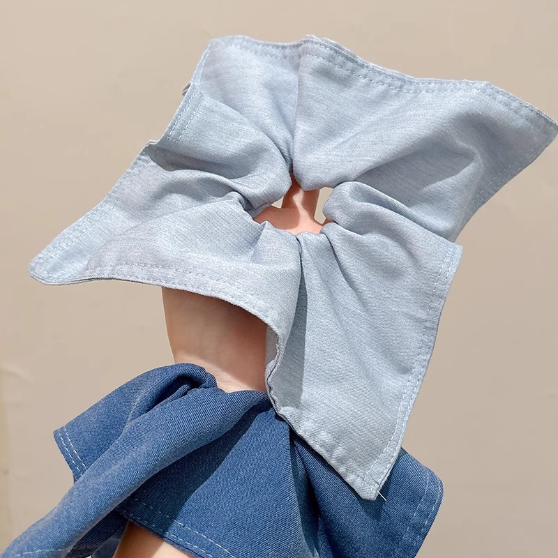 Retro denim azul cuadrado cabello toallas cuadradas de alta calidad anillo de cabello para mujeres cola de caballo no daña cabello banda de goma tocado