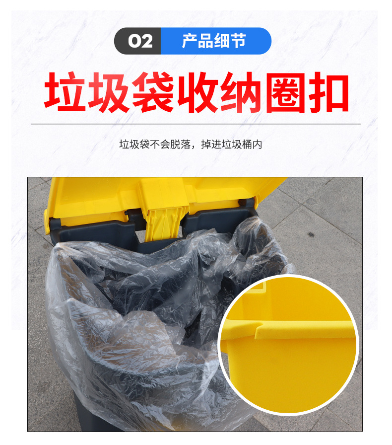 加工定制塑料垃圾桶加厚黄色医疗带盖医院诊所分类脚踏垃圾桶详情7