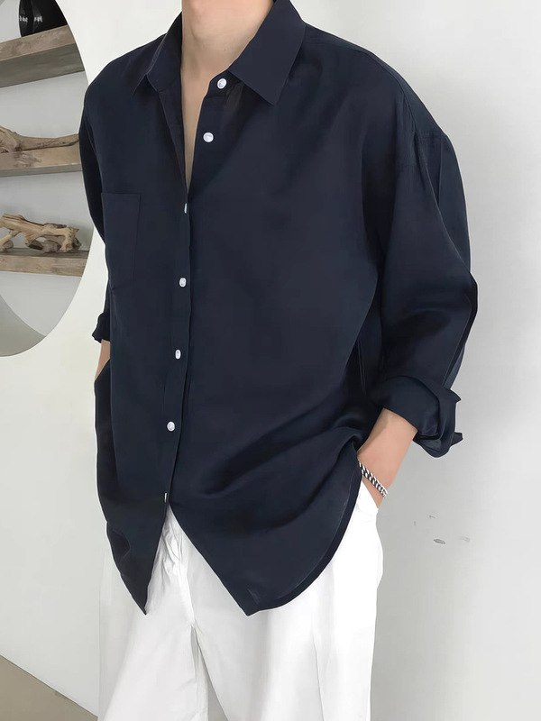 棕色棉麻衬衫男口袋款宽松长袖防晒开衫薄款透气亚麻休闲工装衬衣|undefined