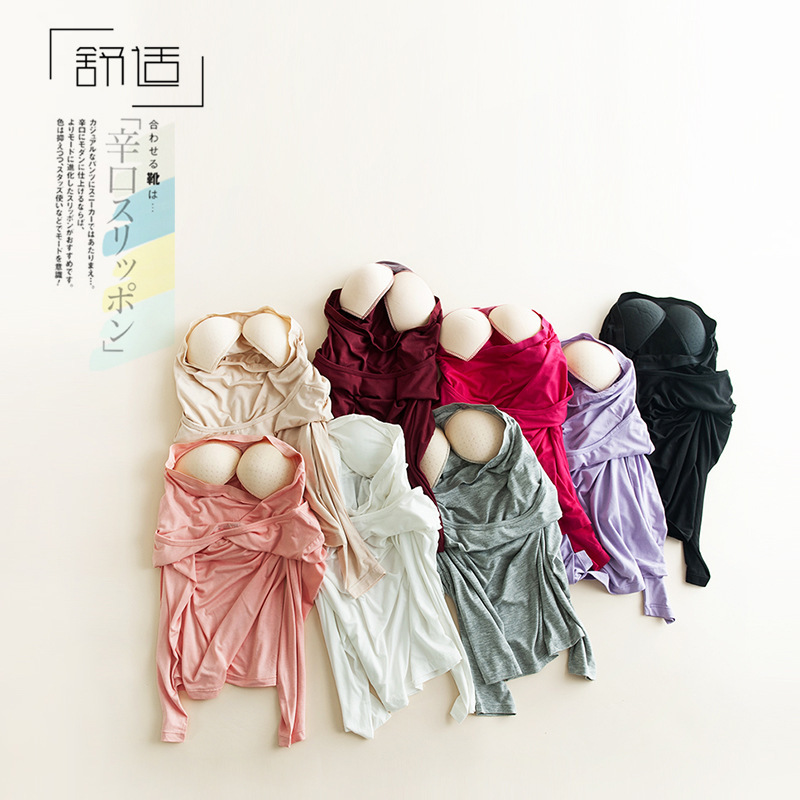 Modal with chest pad long sleeve BRA-t bottoming shirt T-shirt bra cup integrated sports yoga factory wholesale