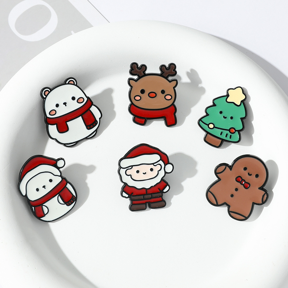 Christmas Style Holiday Brooch Cute Cartoon Metal Pin Elk Santa Claus Badge Holiday Decorations display picture 3