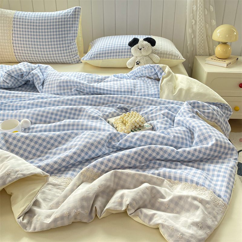 Colcha fresca de verano de algodón de nube de una sola pieza, dormitorio de estudiantes individual de verano, juego de cuatro piezas, edredón de verano de seda de hielo, lavable a máquina