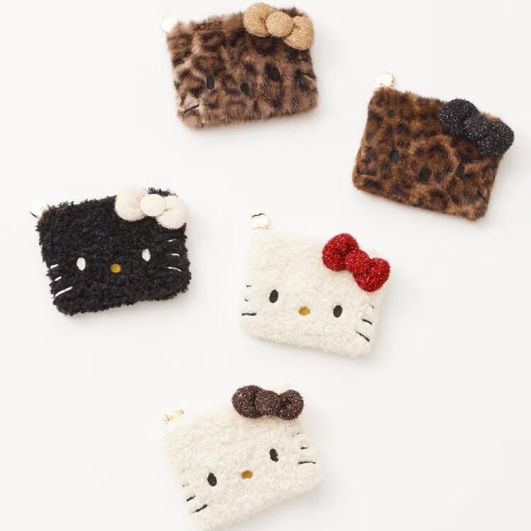 Japanese-Style Kitty Cat Plush Face Pattern Coin Purse Bow Small Item Storage Bag Girls' Lipstick Makeup Bag