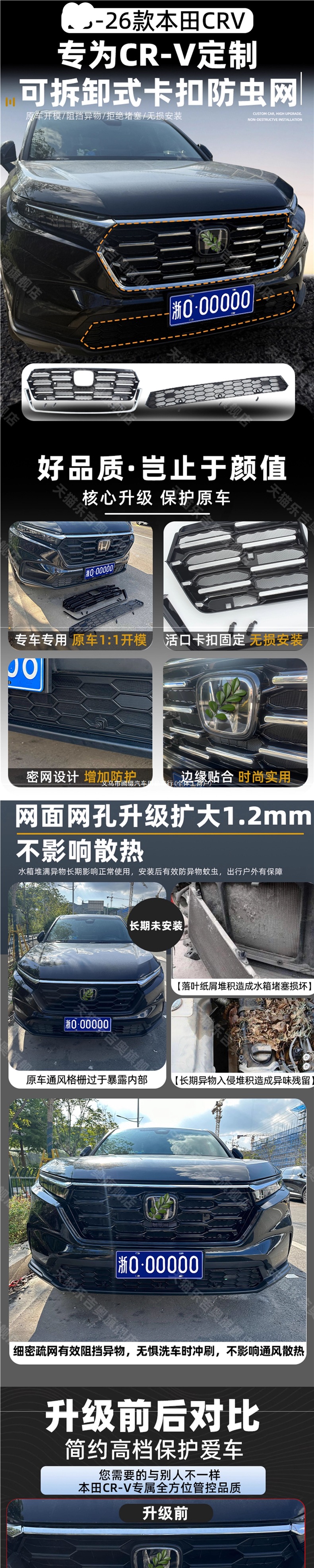 Suitable for 2023-2026 Honda CRV plug-in hybrid models: insect-proof front grille trim, radiator grille, mosquito and dust protection, decorative accessories