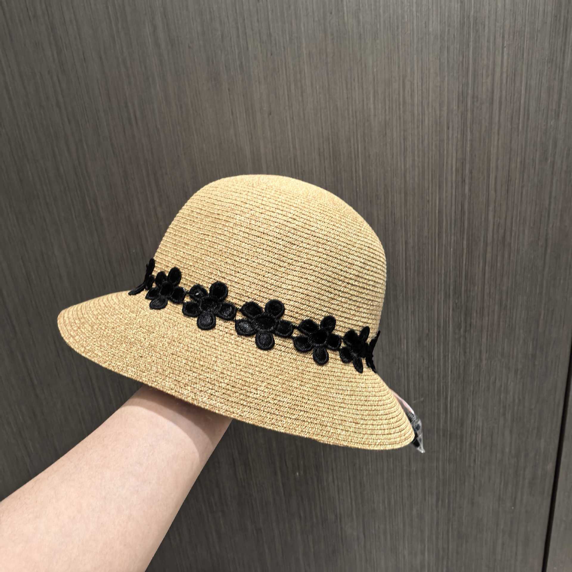 Cappello di paglia elegante stile hepburn per donna spiaggia_voghion.com