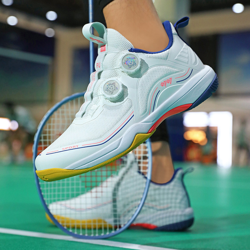 New Professional Competition Badminton Shoes for Men and Women, Rotating Buckle Shock-Absorbing Carbon Plate, Non-Slip and Wear-Resistant Student Sports Shoes