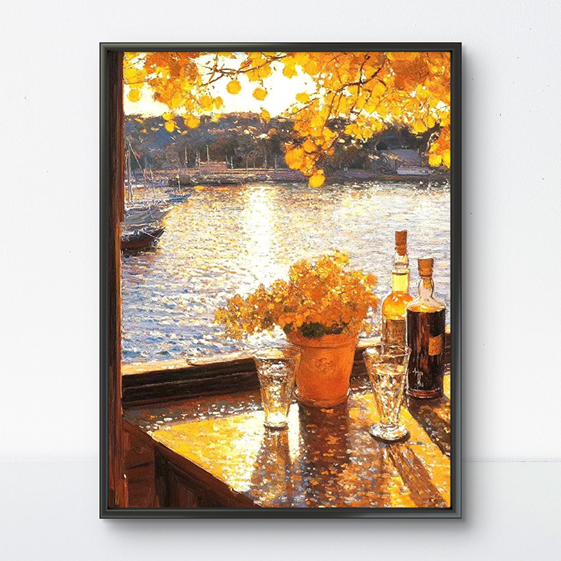 Pintura al óleo digital de estilo antiguo estilo arquitectónico de la dinastía Tang, relleno a mano, relleno de agujero, lámpara acrílica, sala de estar nueva