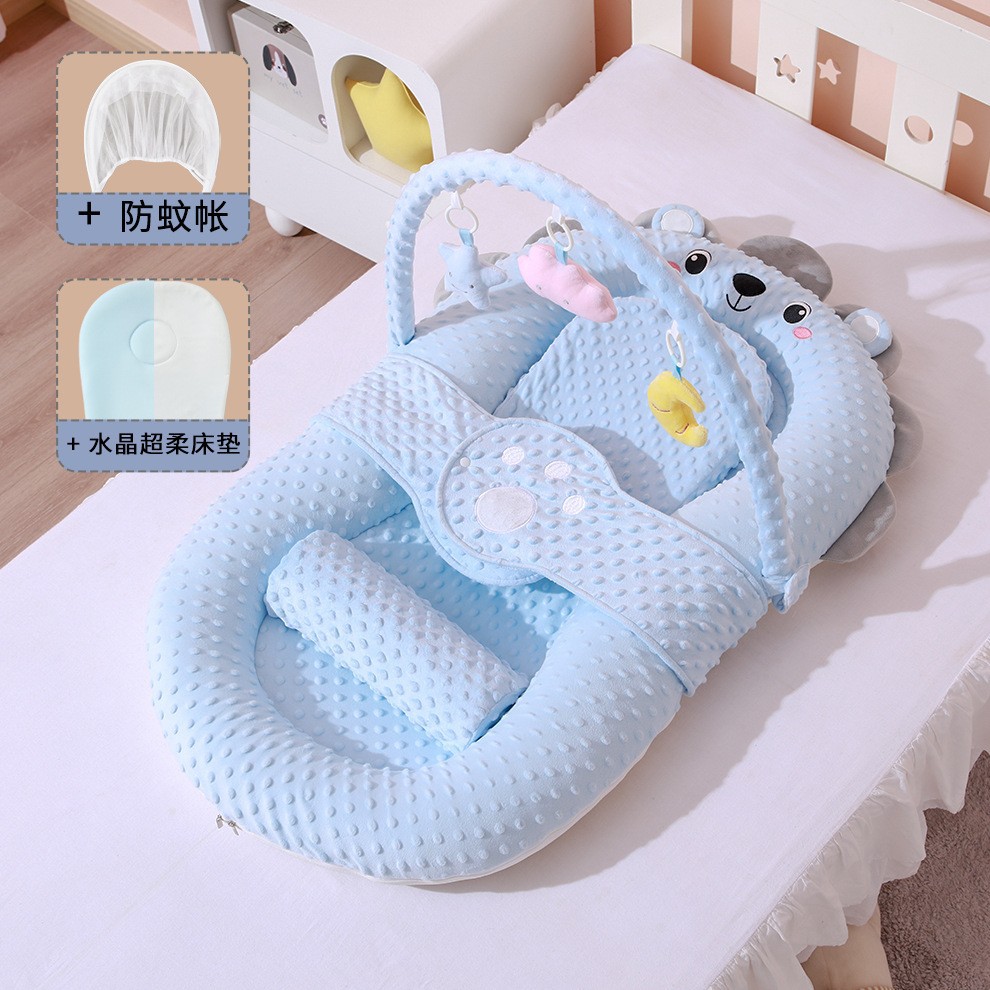 블루 라이온 싱글 침대 + 슬로프 매트 + 장난감 선반 + 기저귀 패드 + 모기장