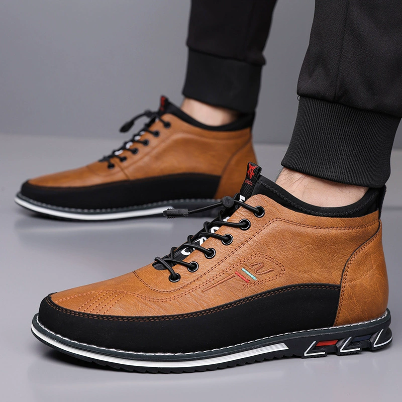 Cross-border Prince Casual 52 Мужские высокие туфли большого размера Модные мужские ботинки до середины икры Туфли без шнуровки на плоской подошве с вышивкой В наличии.