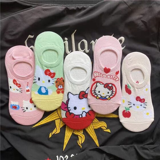 Spring and Summer All-match Trendy Japanese-style Hello Kitty Boat Socks College Popular Women's Cartoon Soft Shallow Mouth Invisible Socks