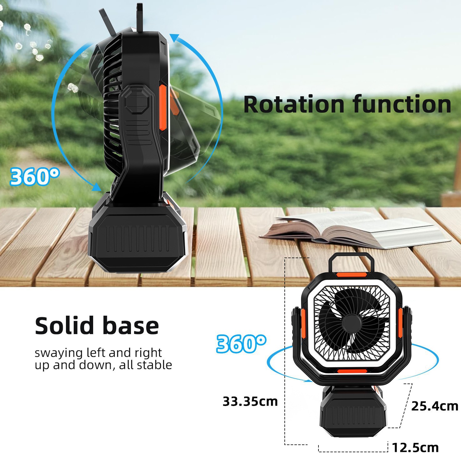 Ventilador para Cámping con Luz con Control Remoto, Silencioso y Recargable para Exteriores