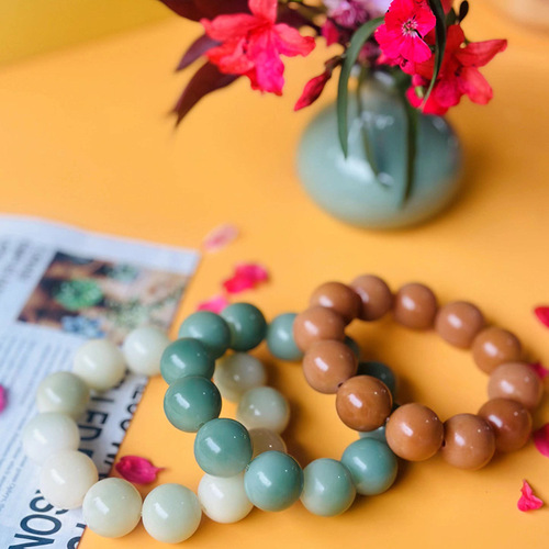 Weathered Bodhi Buddha Beads Bracelet Rhubarb Bodhi Root Bracelet Milk Blue Ethnic Style Jewelry Bracelet Colorful Daqingti