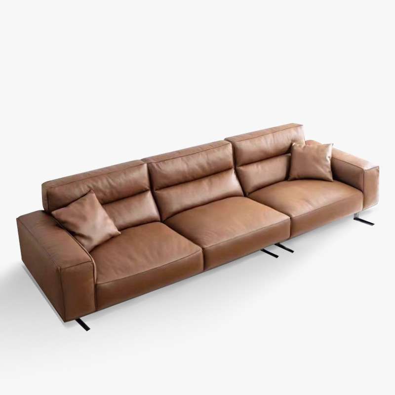 High-back tofu-block modular leather sofa, Italian minimalist designer living room set, top-layer cowhide sofa.