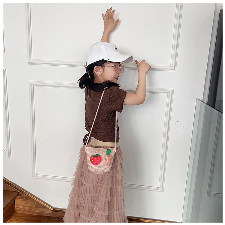 Japanese-style cute cartoon flower small bags, children's straw woven bags, mini crossbody bags, beach play zipper bags, single-shoulder bags undefined