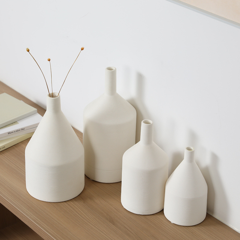 簡約創意白色陶瓷乾花花瓶家居客廳桌面裝飾插花擺件餐桌花器批發