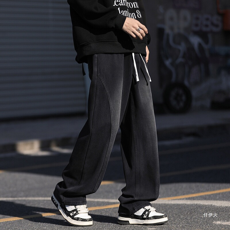 Vintage Washed Jeans for Men, Spring and Autumn High Street Style, Couple's down Vest, Scimitar Pants, Loose Wide-Leg Pants