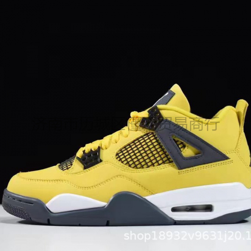 Putian Pure Original Shoes Nkaj4 Electric Yellow Men's Retro White Cement Women's Jordan Top-Layer Leather Vintage Practical Basketball Shoes Putian Pure Original Shoes Nkaj4 Electric Yellow Men's Retro White Cement Women's Jordan Top-Layer Leather Vintage Practical Basketball Shoes