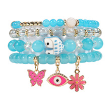 厂家直销 波西米亚手串 猫头鹰蝴蝶眼睛花朵民族风吊坠仿玛瑙手链