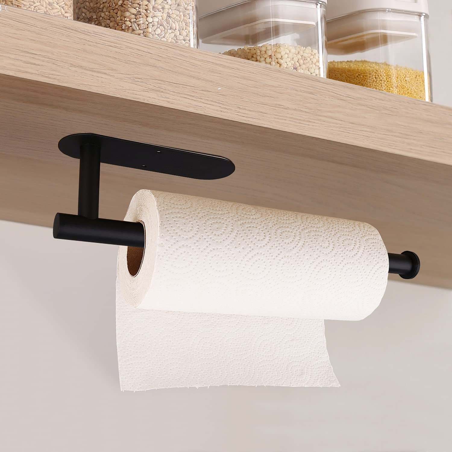 Estante de toallas de cocina de acero inoxidable sin claves sin perforación autoadhesivo tipo de pared metal negro americano estante de papel de baño
