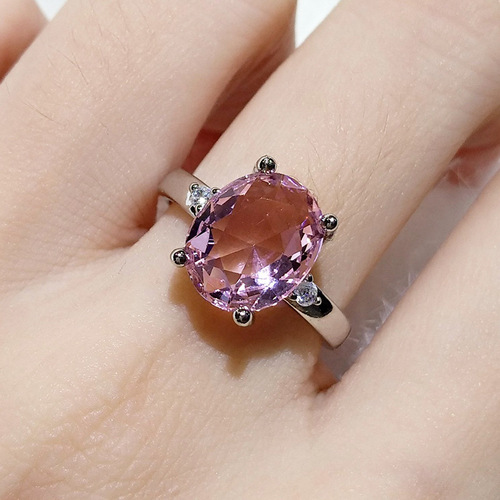 Source factory imitation Morgan pink crystal ring, European and American PT950 plated pink diamond ring, low luxury couple proposal diamond ring