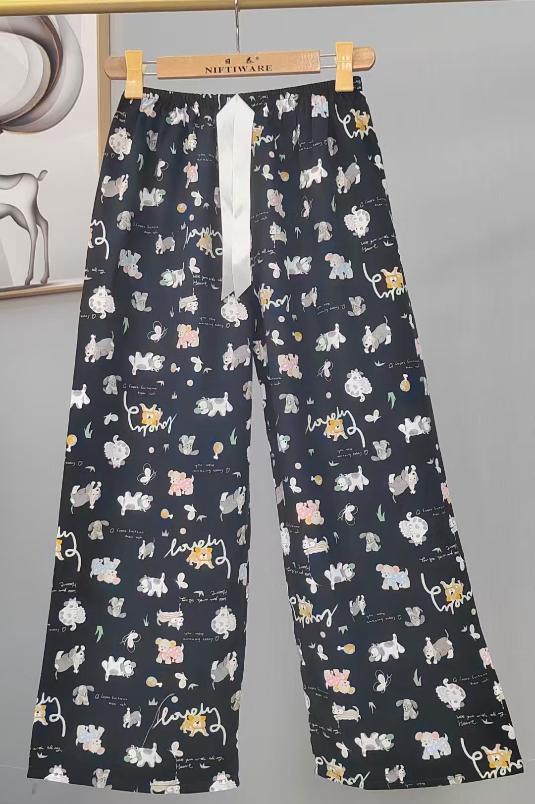 Pijama de seda de algodón para mujer, pantalones anchos de mujer embarazada de seda de algodón con estampado fino de verano