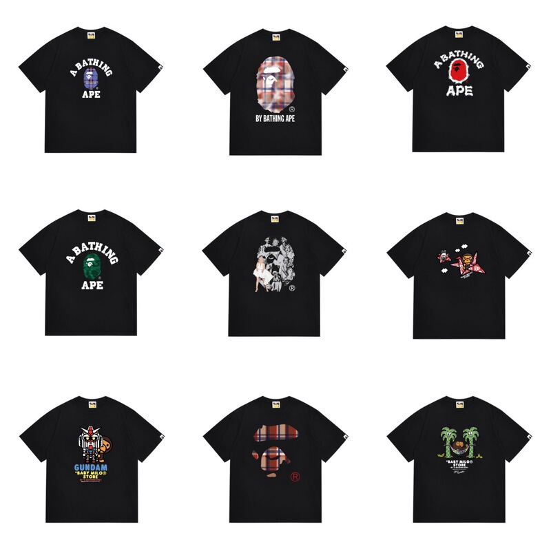 Cross-Border Bape Trendy Brand Shark Ape Head Heavyweight Authentic Short-Sleeve T-Shirt for Men and Women, Couple Style with Print Cross-Border Bape Trendy Brand Shark Ape Head Heavyweight Authentic Short-Sleeve T-Shirt for Men and Women, Couple Style with Print