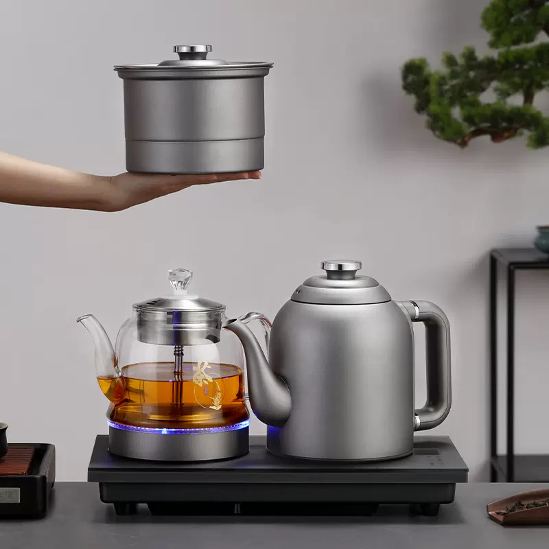 钛合金全自动底部双上水纯钛烧水壶茶台茶桌嵌入式煮茶器电热茶炉