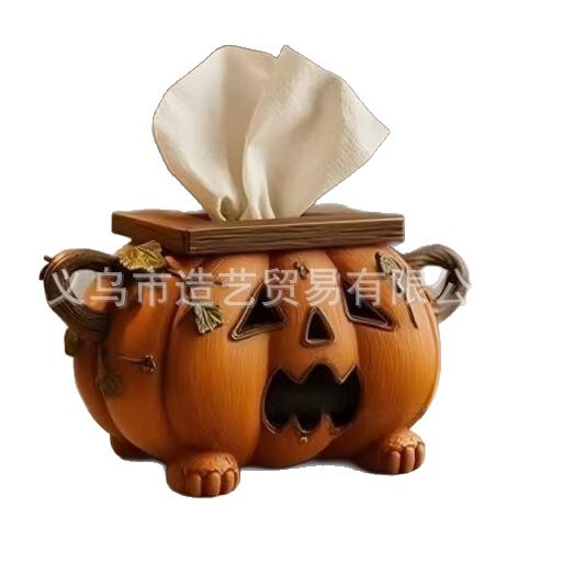 热销跨境亚马逊外贸树脂工艺品万圣节南瓜抽纸摆件派对装饰品|undefined