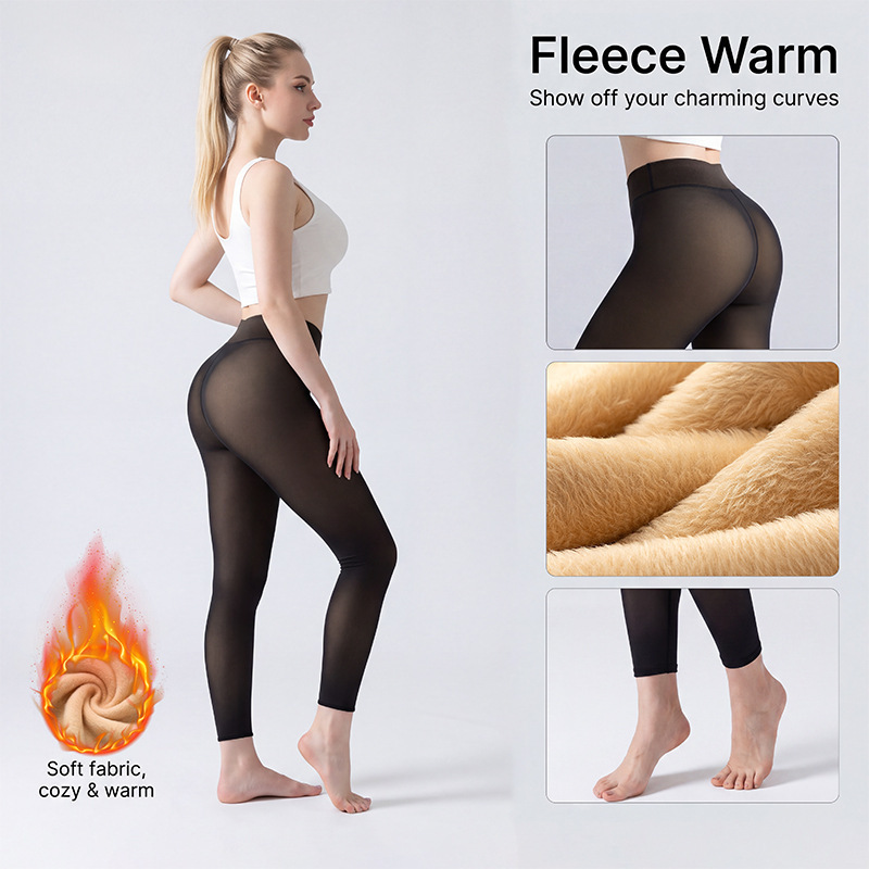 Exclusive cross-border supply: Faux sheer one-line crotch, nine-point plus-size leggings, fleece-lined, thickened, warm, tight-fitting skinny pants Exclusive cross-border supply: Faux sheer one-line crotch, nine-point plus-size leggings, fleece-lined, thickened, warm, tight-fitting skinny pants