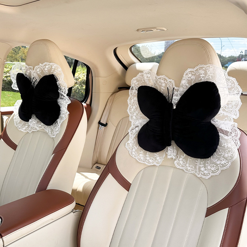 2026 New Car Accessories Plush Butterfly Headrest and Lumbar Support Pink Headrest and Lumbar Support