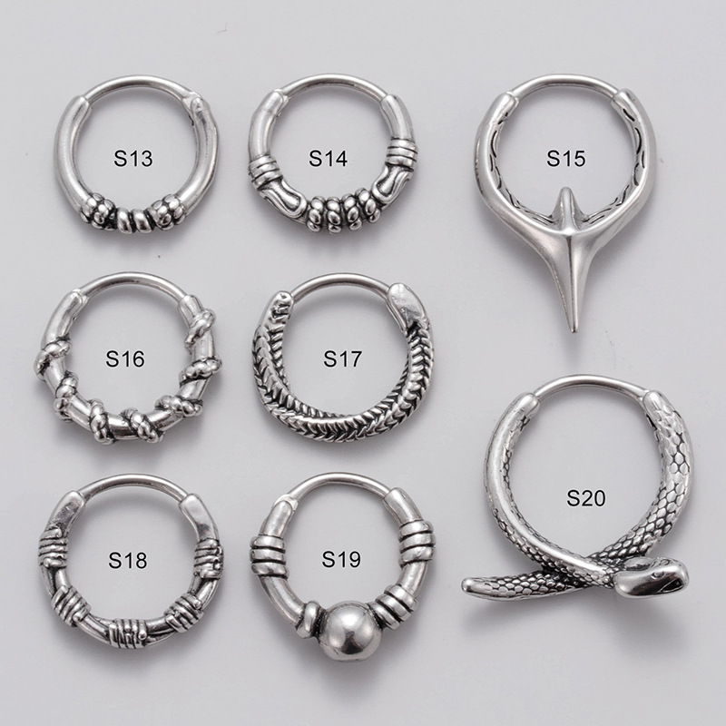 Henson Men's Piercing Earrings Stainless Steel Cast Pattern Fashion Trend Retro Men's Ear Ring Ear Buckle Single