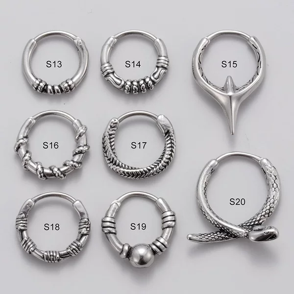 Henson Men's Piercing Earrings Stainless Steel Cast Pattern Fashion Trend Retro Men's Ear Ring Ear Buckle Single