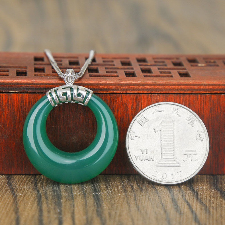 Dây chuyền bạc sterling nữ mặt dây chuyền đá chalcedony hình hạt đậu bốn mùa chi tiết 10