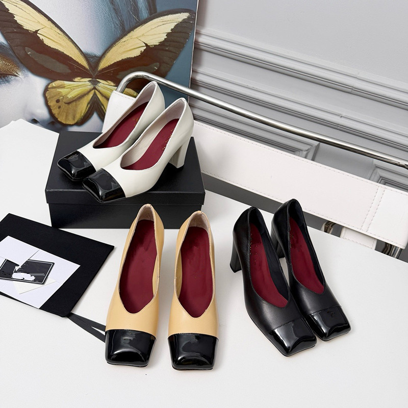 25 Winter New Style Color-Blocked Patent Leather Retro Square-Toe Pumps Women's Thick-Heeled Versatile Mary Jane Shoes High-Heeled Fashion Shoes