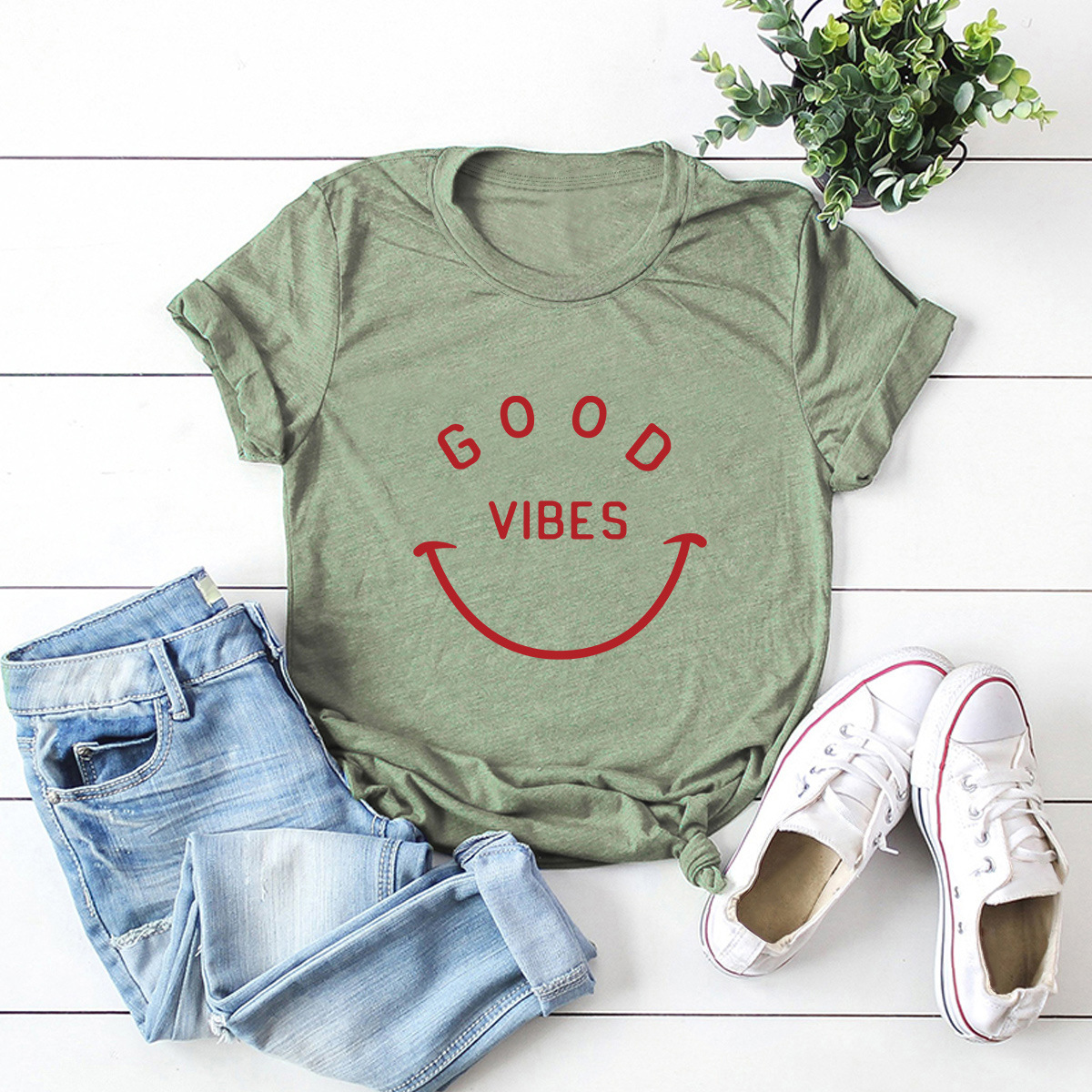 Smiley Cotton Short-sleeved T-shirt display picture 11